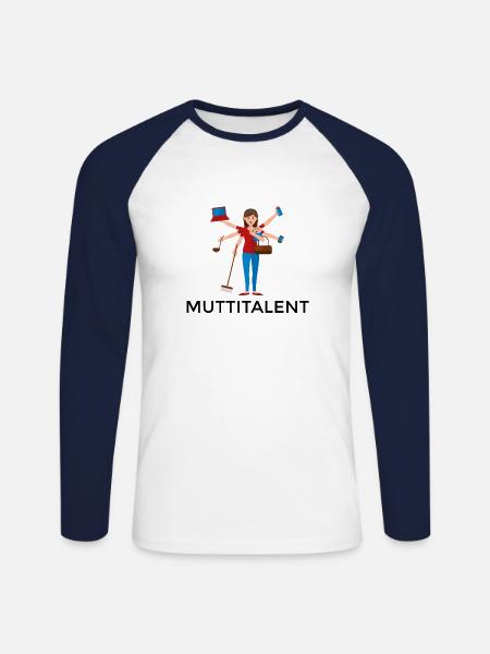 Muttertag Tshirt Muttitalent Braun - Unisex Baseballshirt langarm - Weiß/Navy