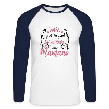 Voila à quoi ressemble la meilleure des mamans - T-shirt baseball manches longues Homme - blanc/marine - Devant - Nik (191cm)