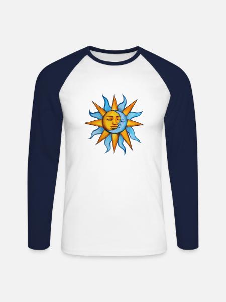 sun moon - Unisex Long Sleeve Baseball T-Shirt - white/navy