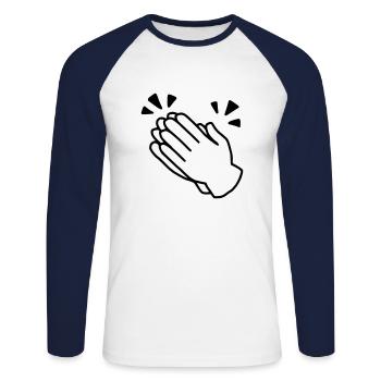 Emoji Applaus Skizze schwarz - Unisex Baseballshirt langarm - Weiß/Navy - Vorne - Nik (191cm)