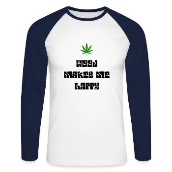weed macht mich glücklich Cannabis Marihuana - Unisex Baseballshirt langarm - Weiß/Navy - Vorne - Nik (191cm)