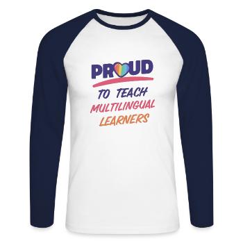Fier d’enseigner aux apprenants multilingues Mehrsprachig - T-shirt baseball manches longues Homme - blanc/marine - Devant - Nik (191cm)