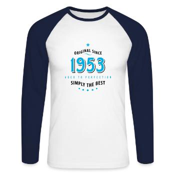 Original since 1953 birthday simply the best Star - Unisex Long Sleeve Baseball T-Shirt - white/navy - Front - Nik (191cm)