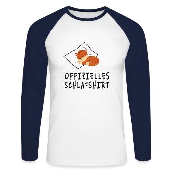 Offizielles Katzen Schlafshirt für Katzenfreunde - Unisex Baseballshirt langarm - Weiß/Navy - Vorne - Nik (191cm)