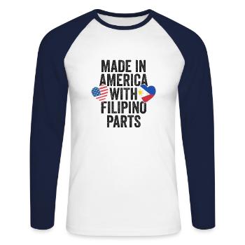 HERGESTELLT IN AMERIKA MIT PHILIPPINISCHEN TEILEN - Unisex Baseballshirt langarm - Weiß/Navy - Vorne - Nik (191cm)