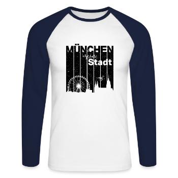 Munich - My City - Unisex Long Sleeve Baseball T-Shirt - white/navy - Front - Nik (191cm)