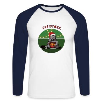 Chat avec biscuits Noël Noël - T-shirt baseball manches longues Homme - blanc/marine - Devant - Nik (191cm)