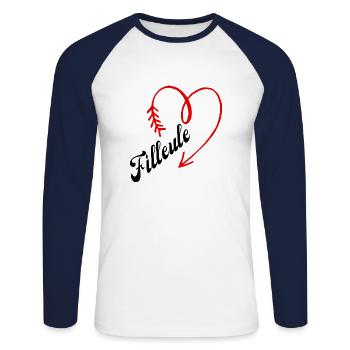 filleule cœur - T-shirt baseball manches longues Homme - blanc/marine - Devant - Nik (191cm)