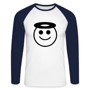 Emoji Skizze Heiligenschein schwarz - Unisex Baseballshirt langarm - Weiß/Navy - Vorne - Nik (191cm)