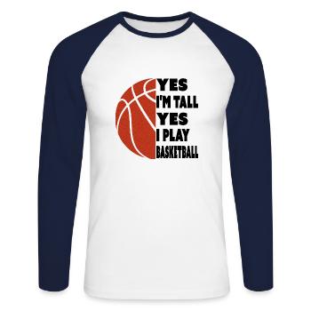 yes I play basketball Funny Retro Vintage - T-shirt baseball manches longues Homme - blanc/marine - Devant - Nik (191cm)