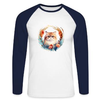 Exotic Shorthair Cat Boho Style, Love Cats - Unisex Long Sleeve Baseball T-Shirt - white/navy - Front - Nik (191cm)