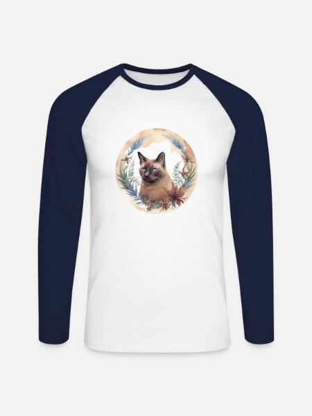 Burmese Cat Boho Elements, Cats - Unisex Long Sleeve Baseball T-Shirt - white/navy