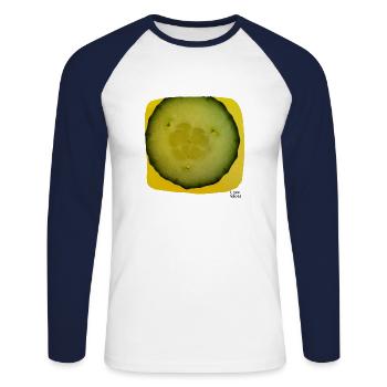 I see faces - I see faces 'Cucumber' - Unisex Long Sleeve Baseball T-Shirt - white/navy - Front - Nik (191cm)