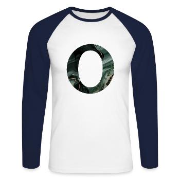Lettre o marbré vert - T-shirt baseball manches longues Homme - blanc/marine - Devant - Nik (191cm)