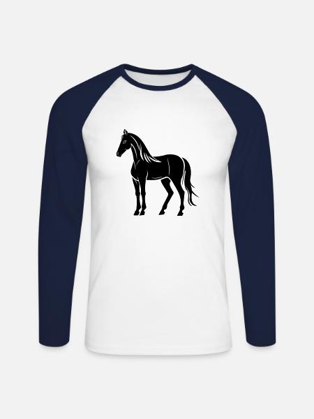 Pferd - Unisex Baseballshirt langarm - Weiß/Navy