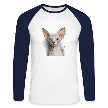 Chat Sphynx pour les amoureux des chats - T-shirt baseball manches longues Homme - blanc/marine - Devant - Nik (191cm)