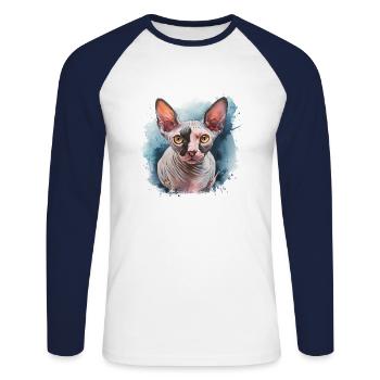Sphynx Cat pour les amoureux des chats - T-shirt baseball manches longues Homme - blanc/marine - Devant - Nik (191cm)