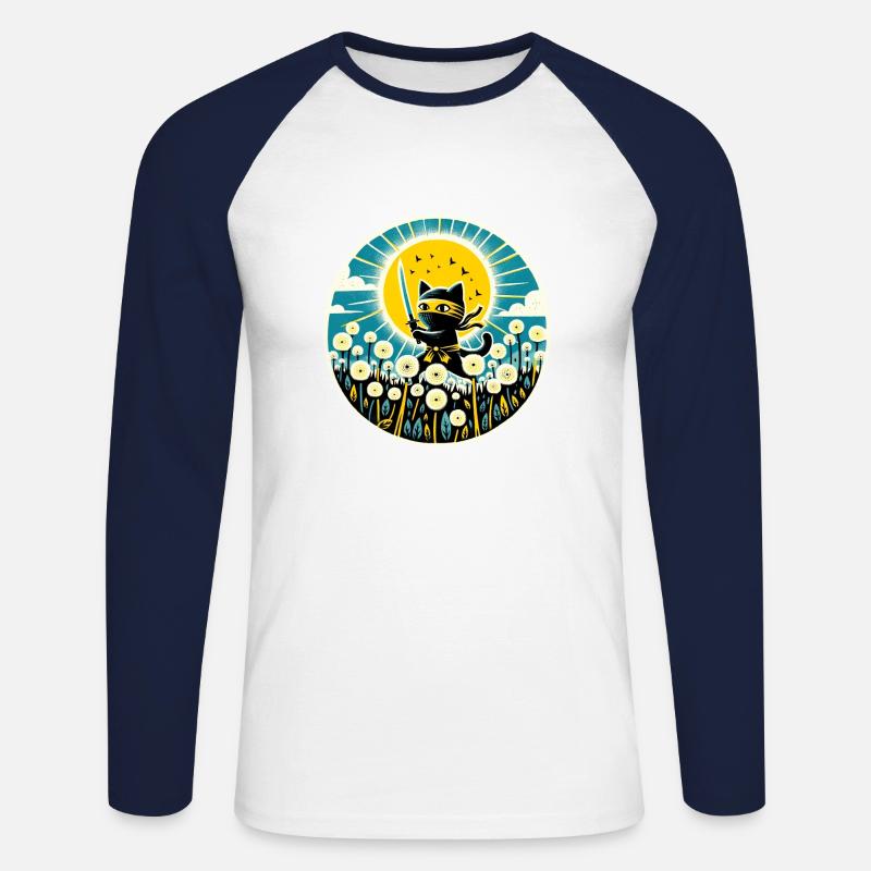 Löwenzahn Ninja Katze - Unisex Baseballshirt langarm - Weiß/Navy