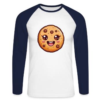 Cute Cookie Cartoon - Unisex Long Sleeve Baseball T-Shirt - white/navy - Front - Nik (191cm)