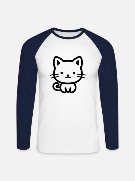 Katze - Unisex Baseballshirt langarm - Weiß/Navy