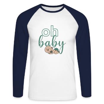 Oh Baby - Unisex Long Sleeve Baseball T-Shirt - white/navy - Front - Nik (191cm)
