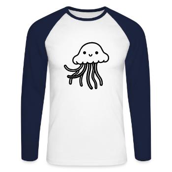 Méduse - T-shirt baseball manches longues Homme - blanc/marine - Devant - Nik (191cm)