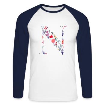 Personalized Floral Letter n - Gift Idea - Unisex Long Sleeve Baseball T-Shirt - white/navy - Front - Nik (191cm)