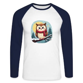 Hibou en hiver – mystique et charmant - T-shirt baseball manches longues Homme - blanc/marine - Devant - Nik (191cm)