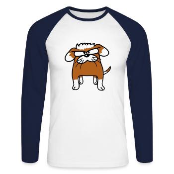 Hund Tier guckt böse wütend ernst aggressiv sauer - Unisex Baseballshirt langarm - Weiß/Navy - Vorne - Nik (191cm)