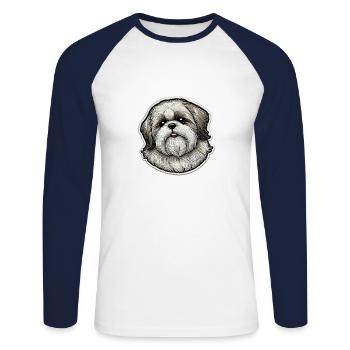 Shih Tzu mignon - T-shirt baseball manches longues Homme - blanc/marine - Devant - Nik (191cm)