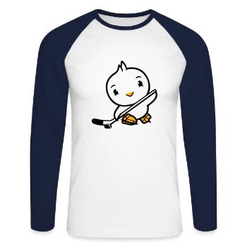 Bird Playing Hockey Sport Puck Stick Hobby - Unisex Long Sleeve Baseball T-Shirt - white/navy - Front - Nik (191cm)