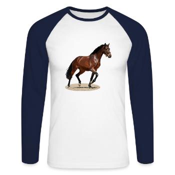 Selle Français 3 - T-shirt baseball manches longues Homme - blanc/marine - Devant - Nik (191cm)