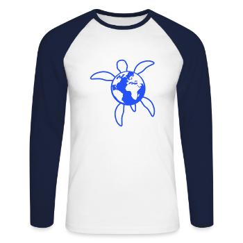 Tortue d’eau Terre Globe Planète Logo Icône - T-shirt baseball manches longues Homme - blanc/marine - Devant - Nik (191cm)
