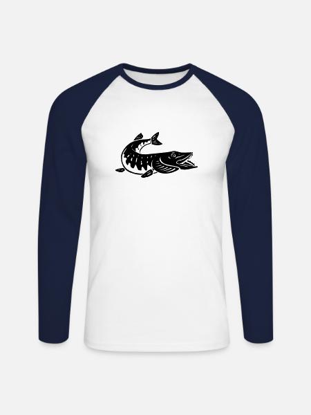 Last throw pike fishing - Unisex Long Sleeve Baseball T-Shirt - white/navy