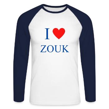 I Love Zouk Blue and Red Heart - Unisex Long Sleeve Baseball T-Shirt - white/navy - Front - Nik (191cm)