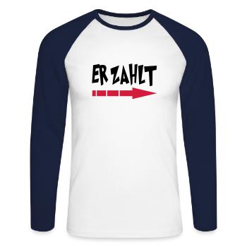 er_zahlt - T-shirt baseball manches longues Homme - blanc/marine - Devant - Nik (191cm)