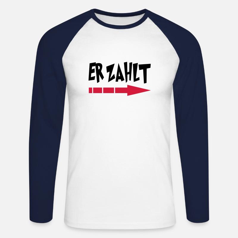 er_zahlt - Unisex Baseballshirt langarm - Weiß/Navy