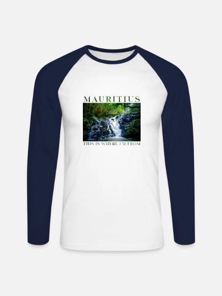 Mauritius This is where I'm from Forest waterfall - Unisex Long Sleeve Baseball T-Shirt - white/navy