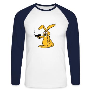 Rabbit with gun - Unisex Long Sleeve Baseball T-Shirt - white/navy - Front - Nik (191cm)