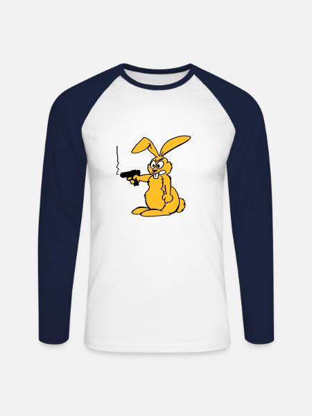 Hase mit Waffe - Unisex Baseballshirt langarm - Weiß/Navy