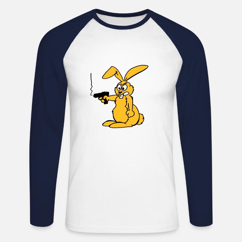 Hase mit Waffe - Unisex Baseballshirt langarm - Weiß/Navy