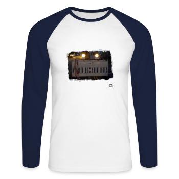 I see faces - Ich sehe Gesichter - Unisex Long Sleeve Baseball T-Shirt - white/navy - Front - Nik (191cm)