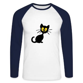 Kätzchen - Unisex Baseballshirt langarm - Weiß/Navy - Vorne - Nik (191cm)