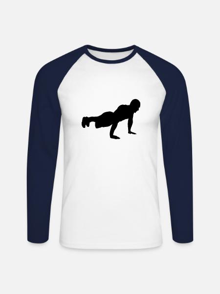 Push up pushups silhouette man - Unisex Long Sleeve Baseball T-Shirt - white/navy