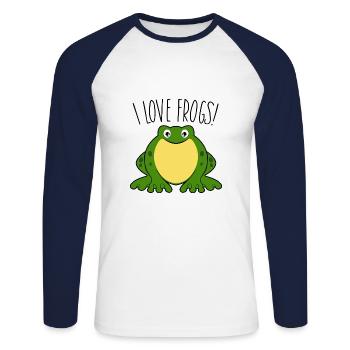 J'adore les grenouilles - T-shirt baseball manches longues Homme - blanc/marine - Devant - Nik (191cm)