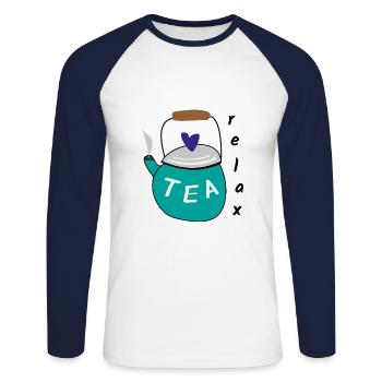 Tea Relax Hygge Relaxation - T-shirt baseball manches longues Homme - blanc/marine - Devant - Nik (191cm)
