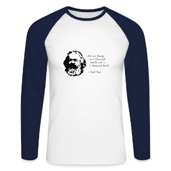 Karl Marx - I'm a Material Girl - Unisex Baseballshirt langarm - Weiß/Navy - Vorne - Nik (191cm)