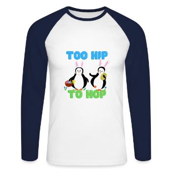 Too Hip to Hop Pingu Easter Bunny - Unisex Long Sleeve Baseball T-Shirt - white/navy - Front - Nik (191cm)