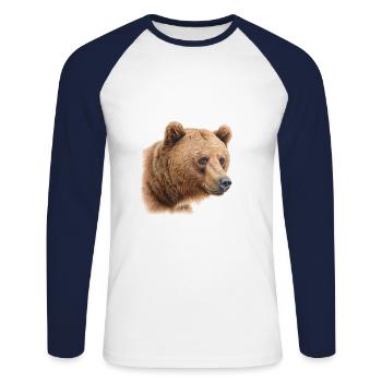 Bär - Unisex Baseballshirt langarm - Weiß/Navy - Vorne - Nik (191cm)
