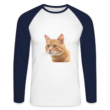 Katze - Unisex Baseballshirt langarm - Weiß/Navy - Vorne - Nik (191cm)